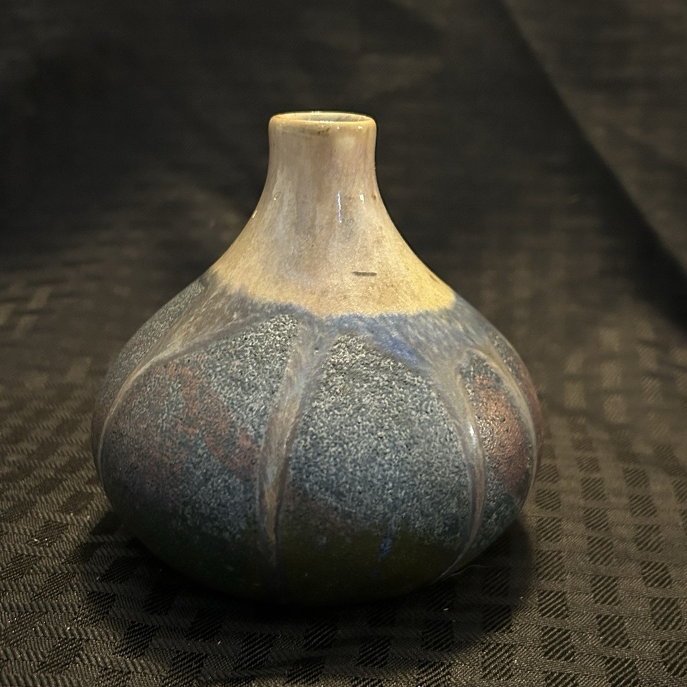 Handthrown POTTERY Glazed Ceramic OIL LAMP Blue Copper Artist Signed 4"